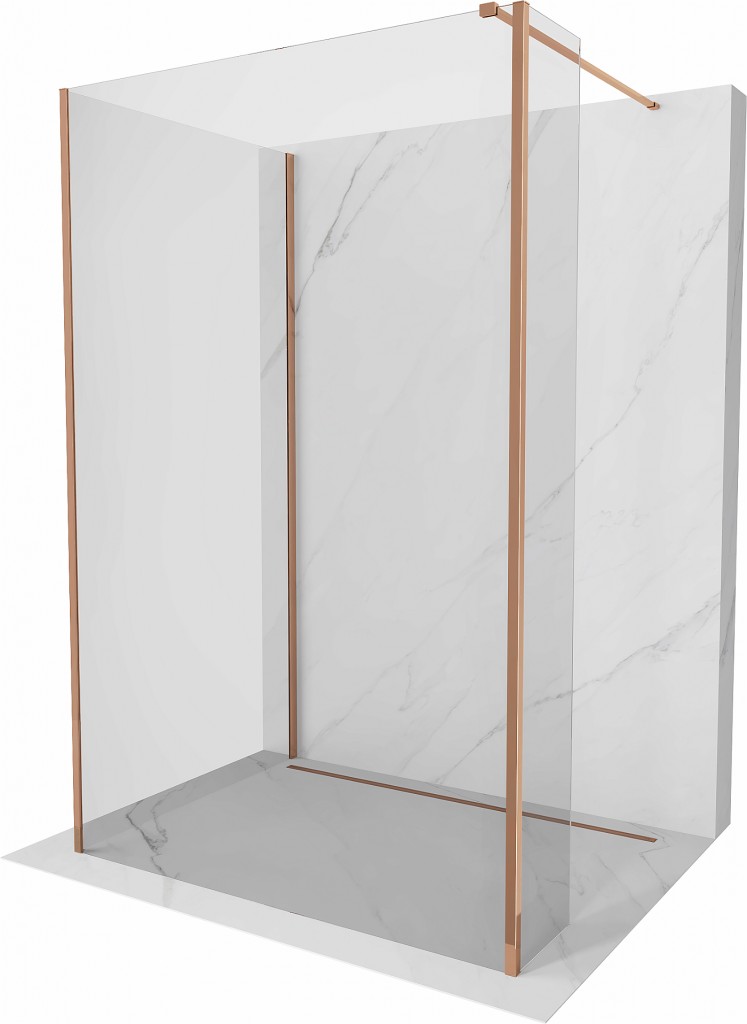 MEXEN/S Kioto Sprchová zástěna WALK-IN 125 x 110 x 40, transparent, růžové zlato 800-125-110-221-60-00-040