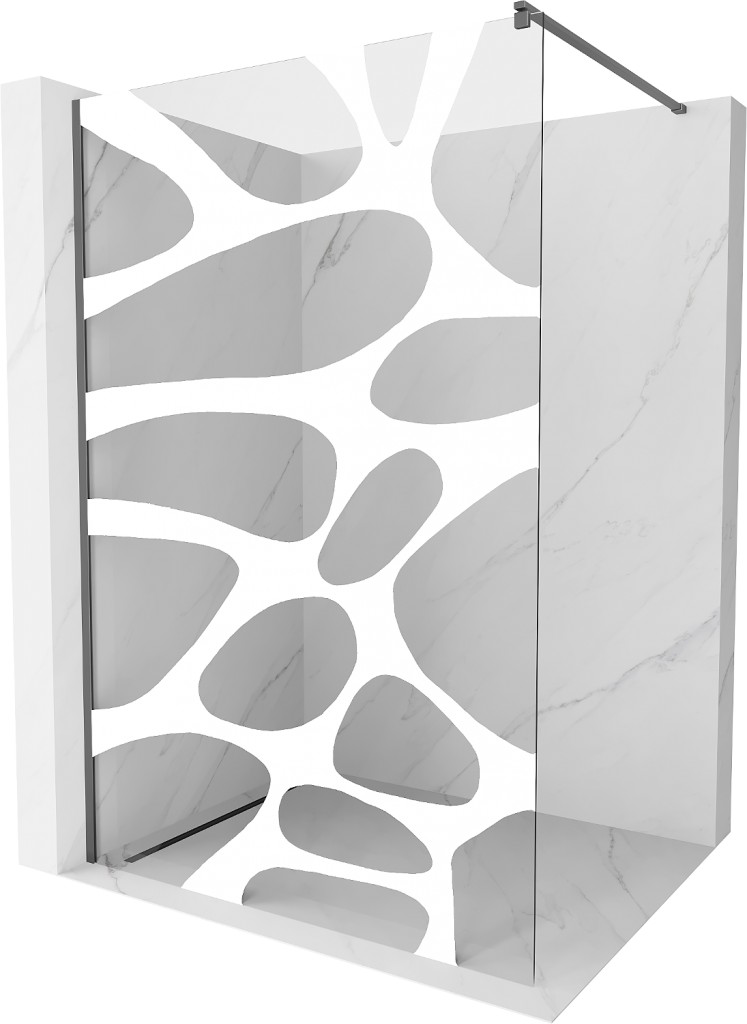 MEXEN/S Kioto Sprchová zástěna WALK-IN 70 x 200, bílý vzor 8 mm, grafit metal 800-070-101-95-97