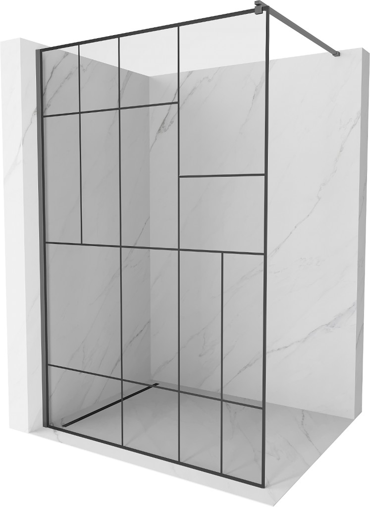 MEXEN/S Kioto Sprchová zástěna WALK-IN 70 x 200, černý vzor 8 mm, grafit metal 800-070-101-95-78