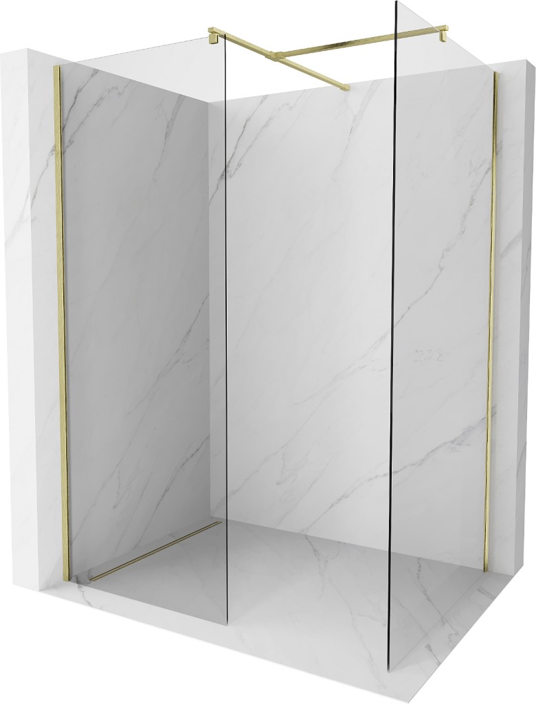 MEXEN/S Kioto Sprchová zástěna WALK-IN 70 x 70, transparent, zlatá kartáčovaná 800-070-202-55-00-070