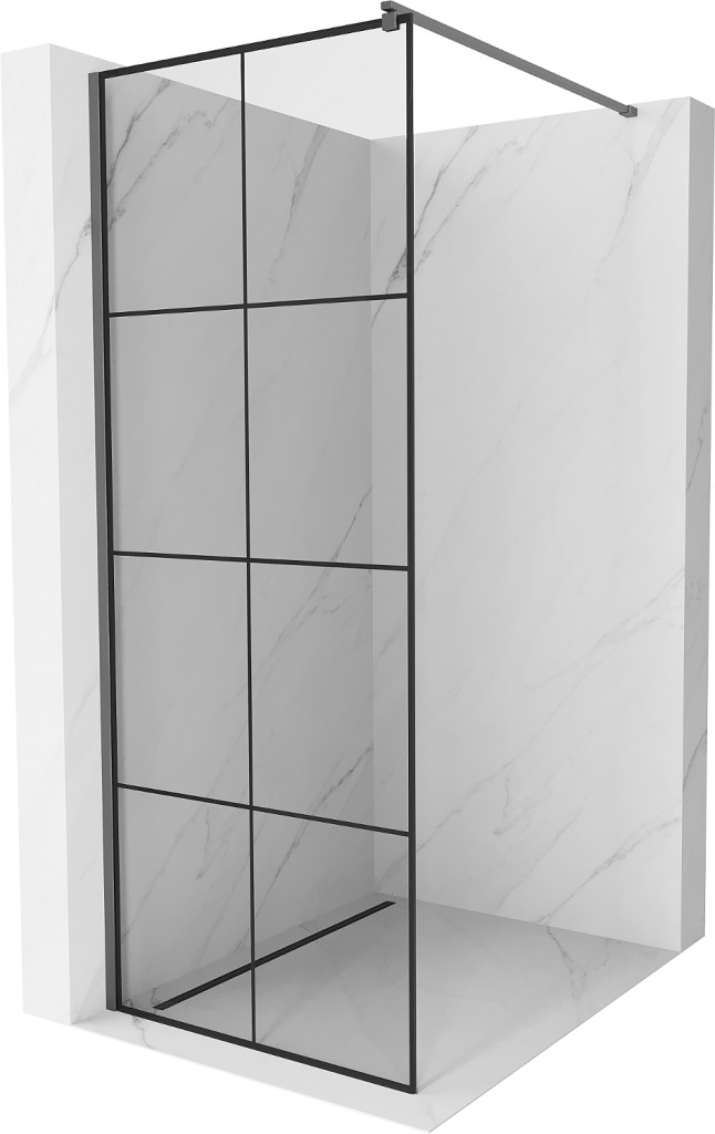 MEXEN/S Kioto Sprchová zástěna WALK-IN 80 x 200, černý vzor 8 mm, grafit metal 800-080-101-95-77