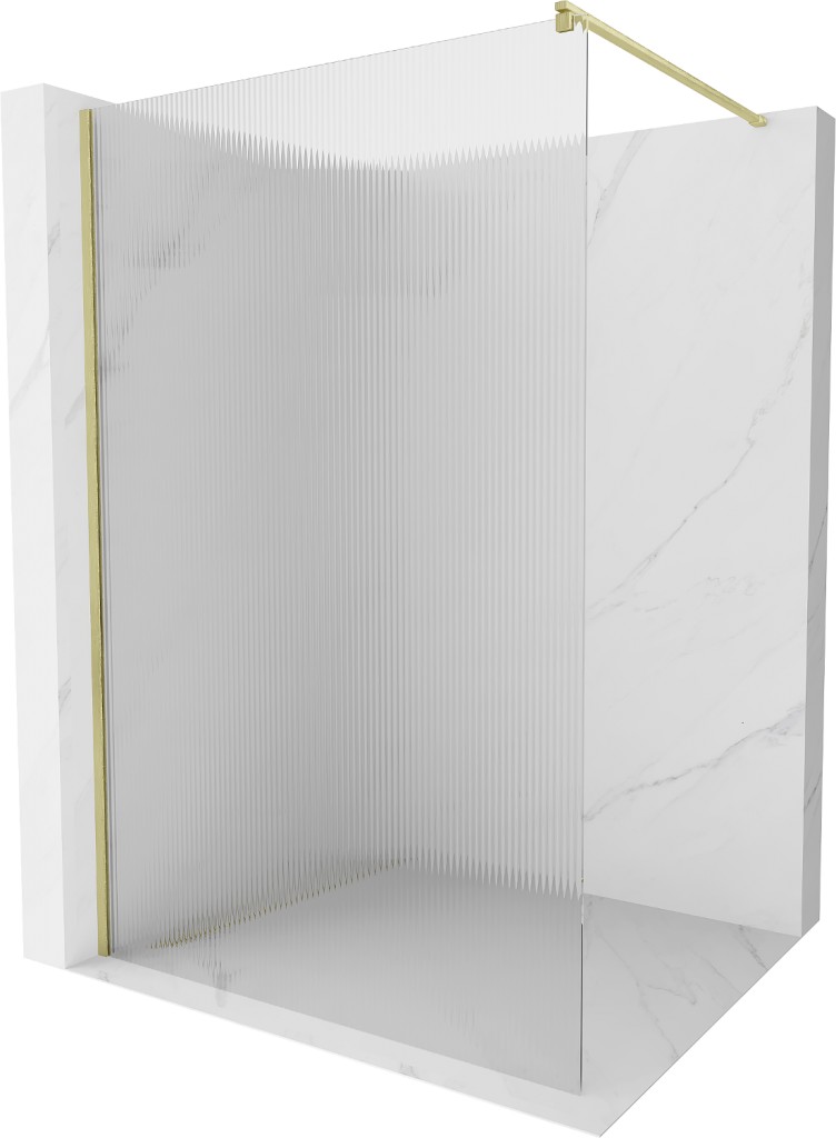 MEXEN/S Kioto Sprchová zástěna WALK-IN 90 x 200, proužky 8 mm, zlatá kartáčovaná 800-090-101-55-09