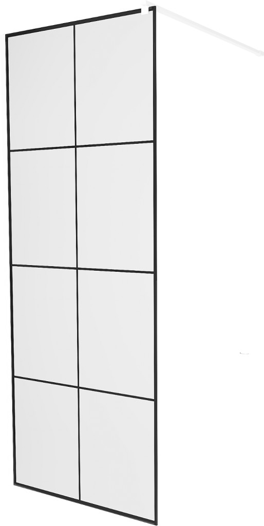 MEXEN/S KIOTO Sprchová zástěna WALK-IN 90 x 200, transparent/černý vzor 8 mm, bílá 800-090-101-20-77