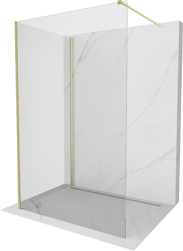 MEXEN/S Kioto Sprchová zástěna WALK-IN 90 x 75, transparent, zlatá kartáčovaná 800-090-212-55-00-075