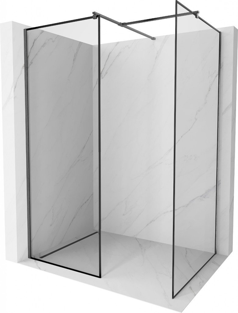 MEXEN/S Kioto Sprchová zástěna WALK-IN 90 x 80, černý vzor, grafit kartáčovaná 800-090-202-66-70-080