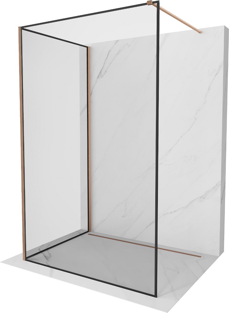 MEXEN/S Kioto Sprchová zástěna WALK-IN 90 x 80, černý vzor, měď kartáčovaná 800-090-212-65-70-080