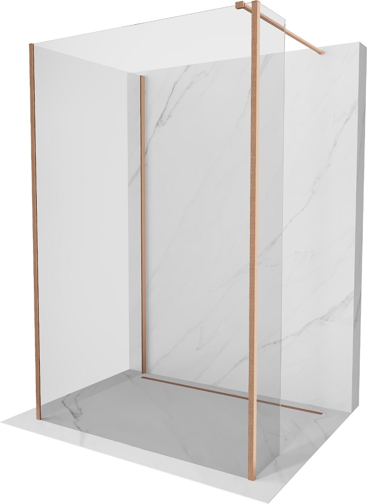 MEXEN/S Kioto Sprchová zástěna WALK-IN 90 x 80 x 40, transparent, měď kartáčovaná 800-090-080-221-65-00-040