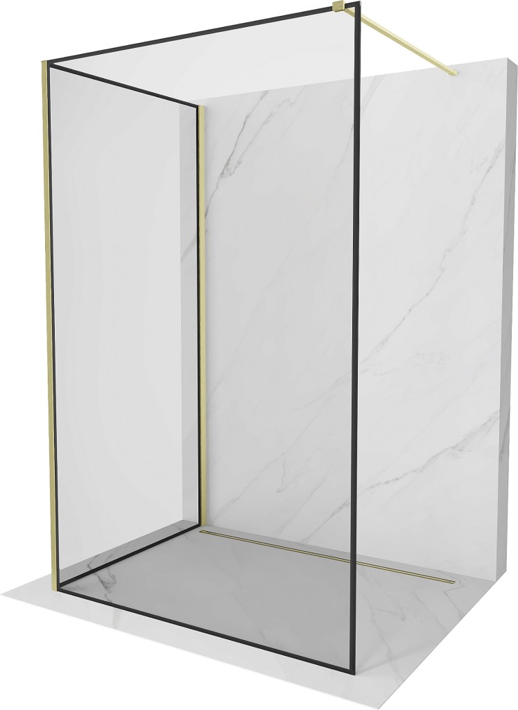 MEXEN/S Kioto Sprchová zástěna WALK-IN 90 x 90, černý vzor, zlatá kartáčovaná 800-090-212-55-70-090