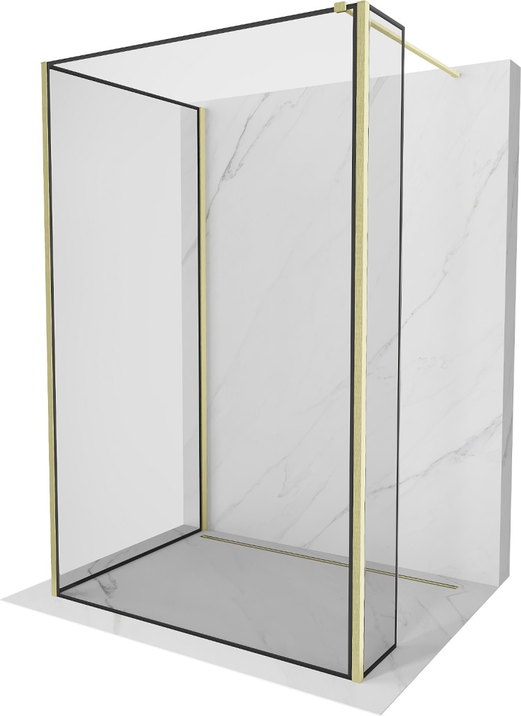 MEXEN/S Kioto Sprchová zástěna WALK-IN 90 x 90 x 30, černý vzor, zlatá kartáčovaná 800-090-090-221-55-70-030