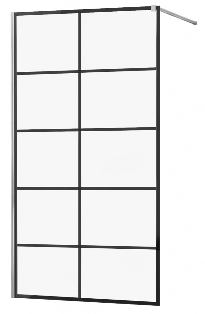 MEXEN/S KIOTO Sprchová zástěna WALK-IN 90x200 cm 8 mm, chrom, černý vzor 1 800-090-101-01-77