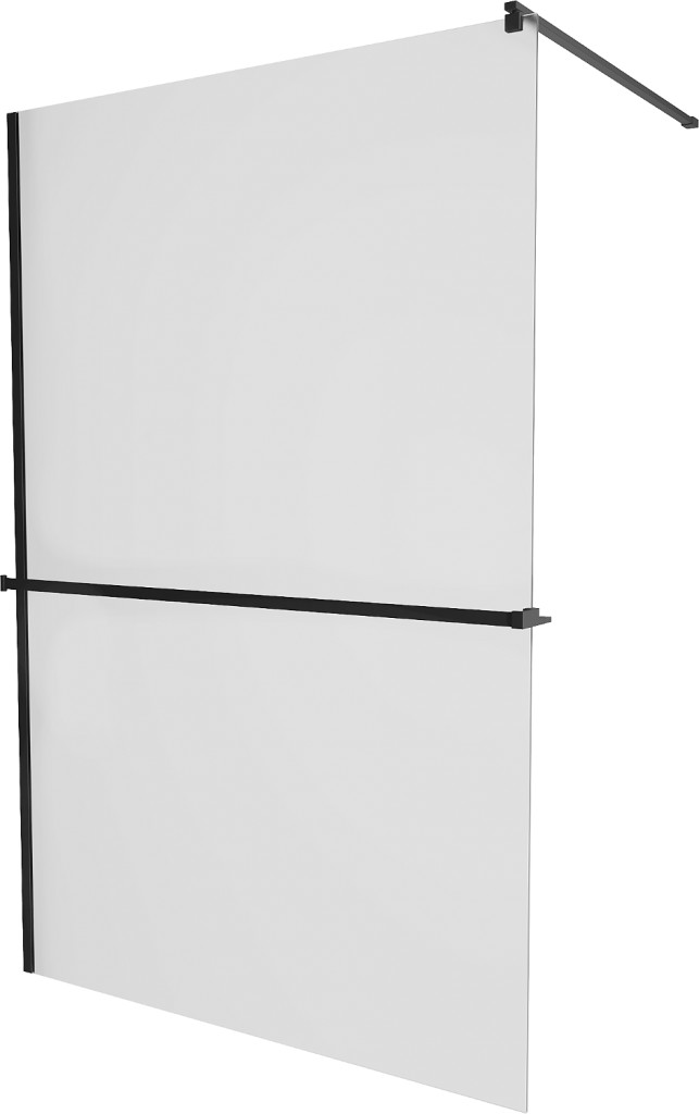 MEXEN/S KIOTO Sprchová zástěna WALK-IN s poličkou a držákem ručníků 100 x 200, matné sklo 8 mm, černá 800-100-121-70-30