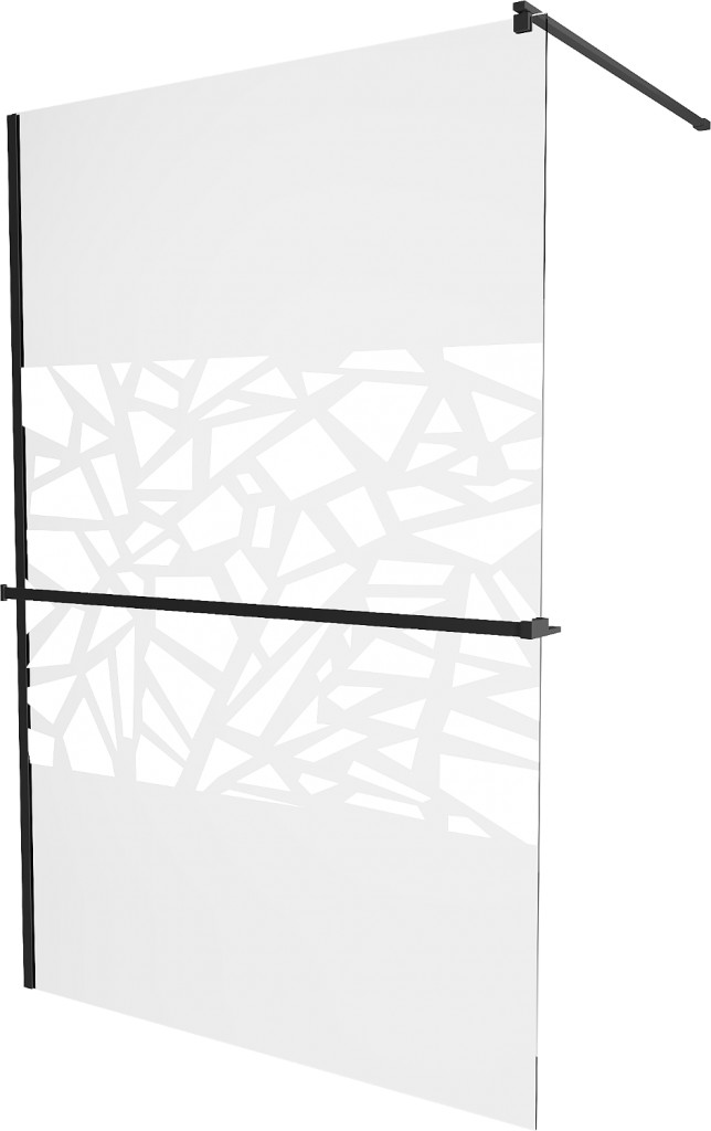 MEXEN/S KIOTO Sprchová zástěna WALK-IN s poličkou a držákem ručníků 100 x 200, transparent/bílý dekor 8 mm, černá 800-100-121-70-85