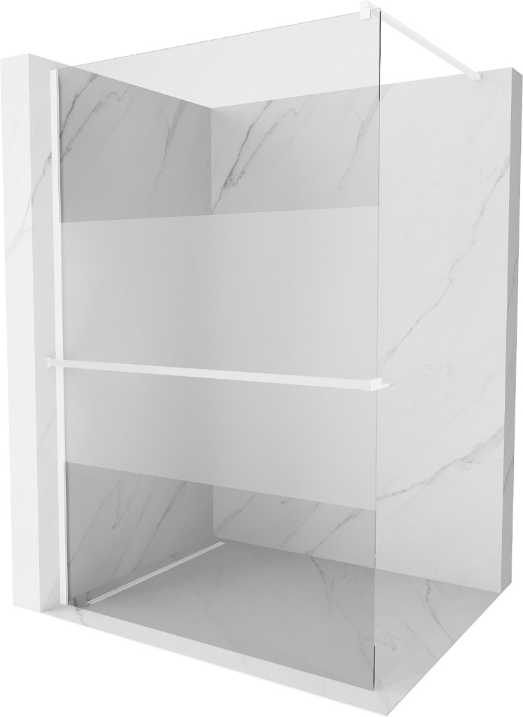 MEXEN/S Kioto+ Sprchová zástěna WALK-IN s poličkou a držákem ručníků 100 x 200, transparent/vzor, bílá 800-100-121-20-35