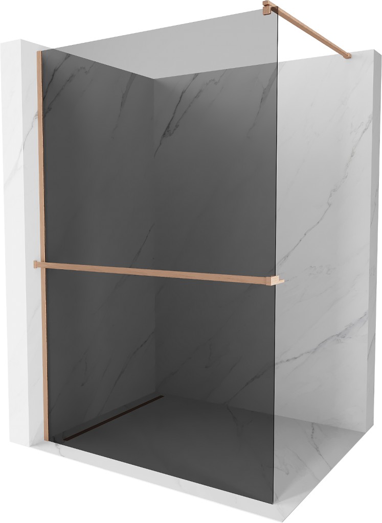 MEXEN/S Kioto+ Sprchová zástěna WALK-IN s poličkou a držákem ručníků 110 x 200, grafit, měď kartáčovaná 800-110-121-65-40