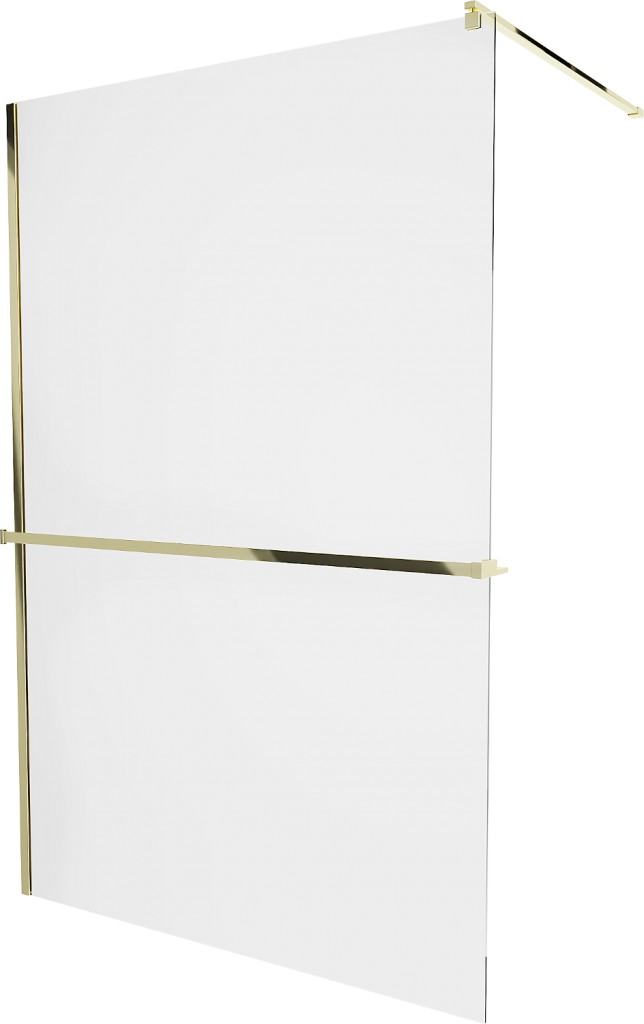 MEXEN/S KIOTO Sprchová zástěna WALK-IN s poličkou a držákem ručníků 110 x 200, transparent 8 mm, zlatá 800-110-121-50-00