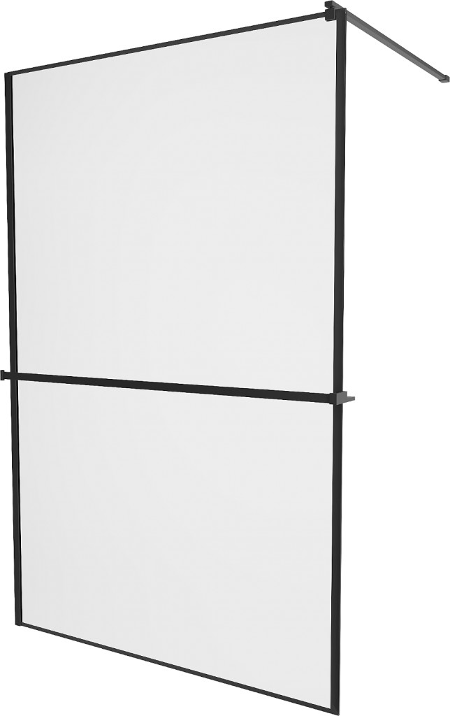 MEXEN/S KIOTO Sprchová zástěna WALK-IN s poličkou a držákem ručníků 110 x 200, transparent/černá 8 mm, černá 800-110-121-70-70