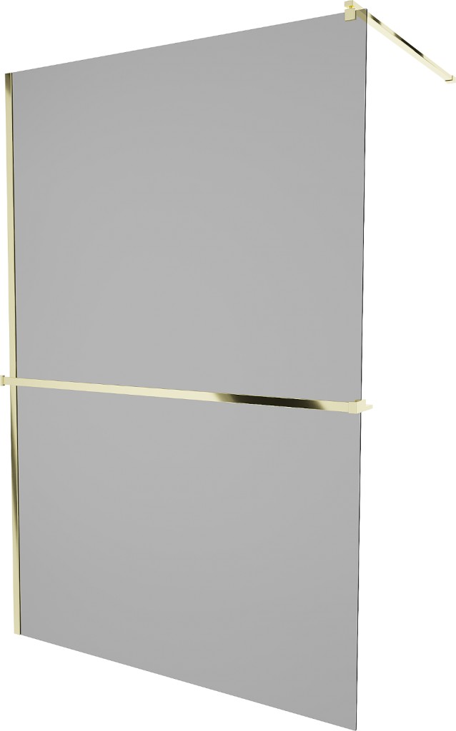 MEXEN/S KIOTO Sprchová zástěna WALK-IN s poličkou a držákem ručníků 120 x 200, grafit 8 mm, zlatá 800-120-121-50-40