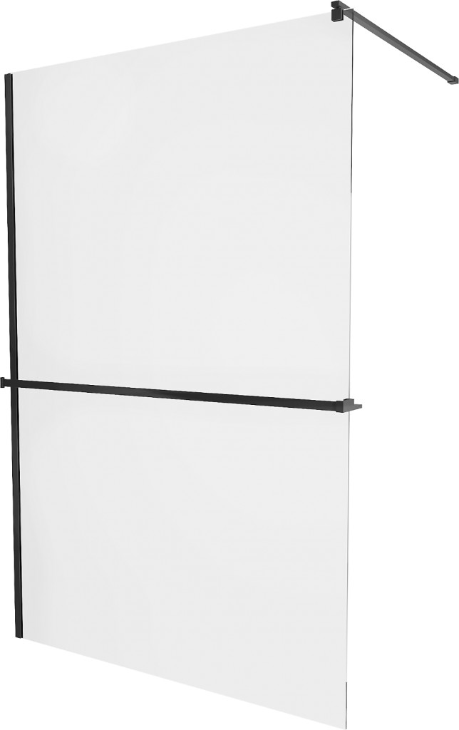 MEXEN/S KIOTO Sprchová zástěna WALK-IN s poličkou a držákem ručníků 120 x 200, transparent 8 mm, černá 800-120-121-70-00