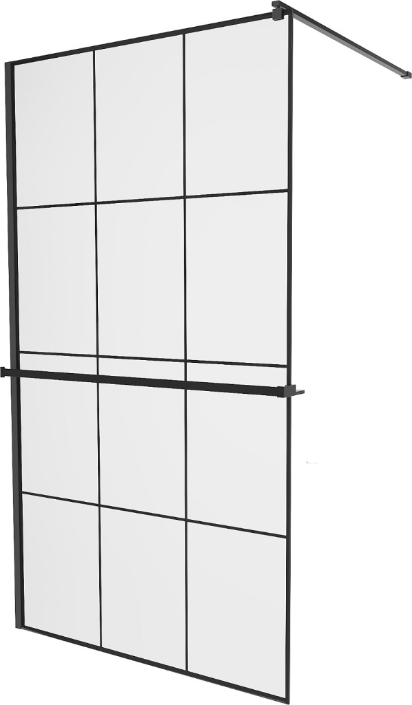 MEXEN/S KIOTO Sprchová zástěna WALK-IN s poličkou a držákem ručníků 120 x 200, transparent/černá 8 mm, černá 800-110-121-70-77 800-120-121-70-77