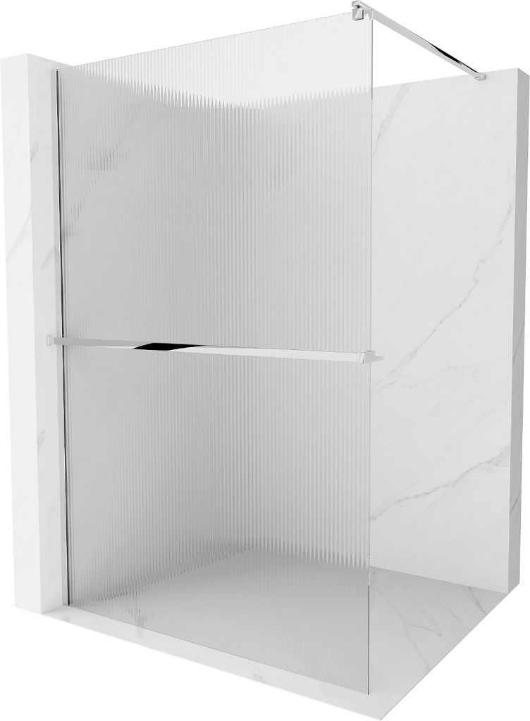 MEXEN/S Kioto+ Sprchová zástěna WALK-IN s poličkou a držákem ručníků 90 x 200, proužky 8 mm, chrom 800-090-121-01-09