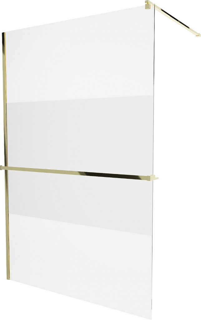 MEXEN/S KIOTO Sprchová zástěna WALK-IN s poličkou a držákem ručníků 90 x 200, transparent 8 mm, zlatá 800-090-121-50-35