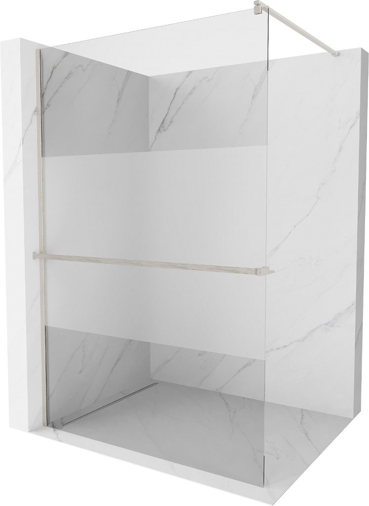 MEXEN/S Kioto+ Sprchová zástěna WALK-IN s poličkou a držákem ručníků 90 x 200, transparent/dekor, nikl kartáčovaná 800-090-121-97-35