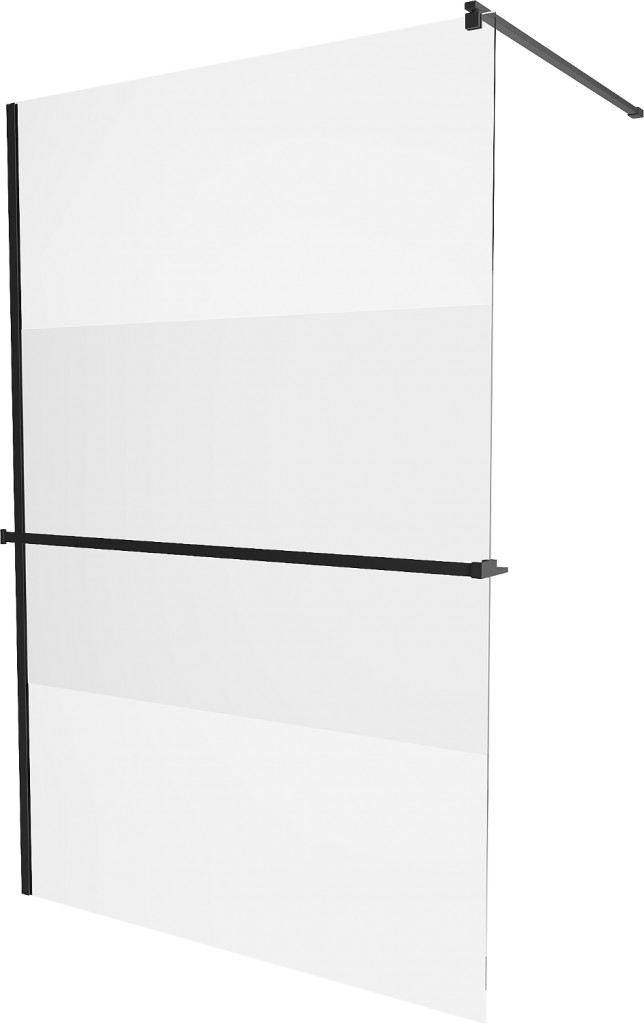 MEXEN/S KIOTO Sprchová zástěna WALK-IN s poličkou a držákem ručníků 90 x 200, transparent/matné sklo 8 mm, černá 800-090-121-70-35