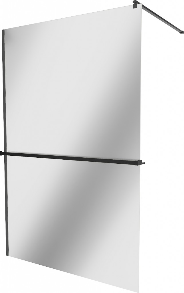 MEXEN/S KIOTO Sprchová zástěna WALK-IN s poličkou a držákem ručníků 90 x 200, zrcadlové 8 mm, černá 800-090-121-70-50