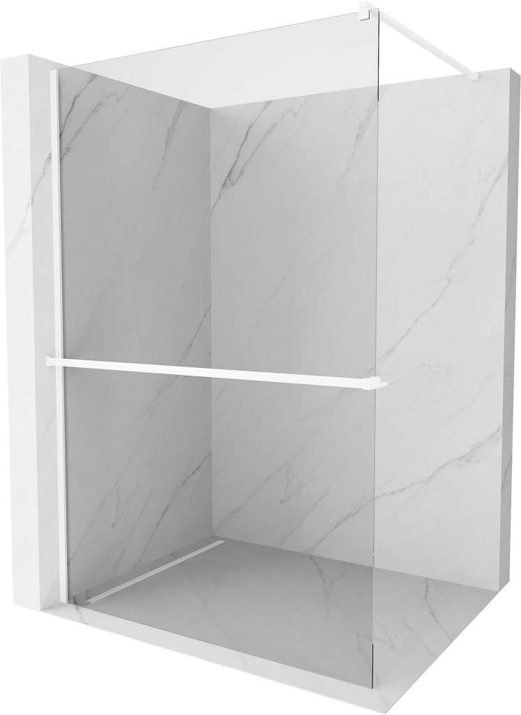 MEXEN/S Kioto+ Sprchová zástěna WALK-IN s poličkou a držákem ručníků 95 x 200, transparent, bílá 800-095-121-20-00