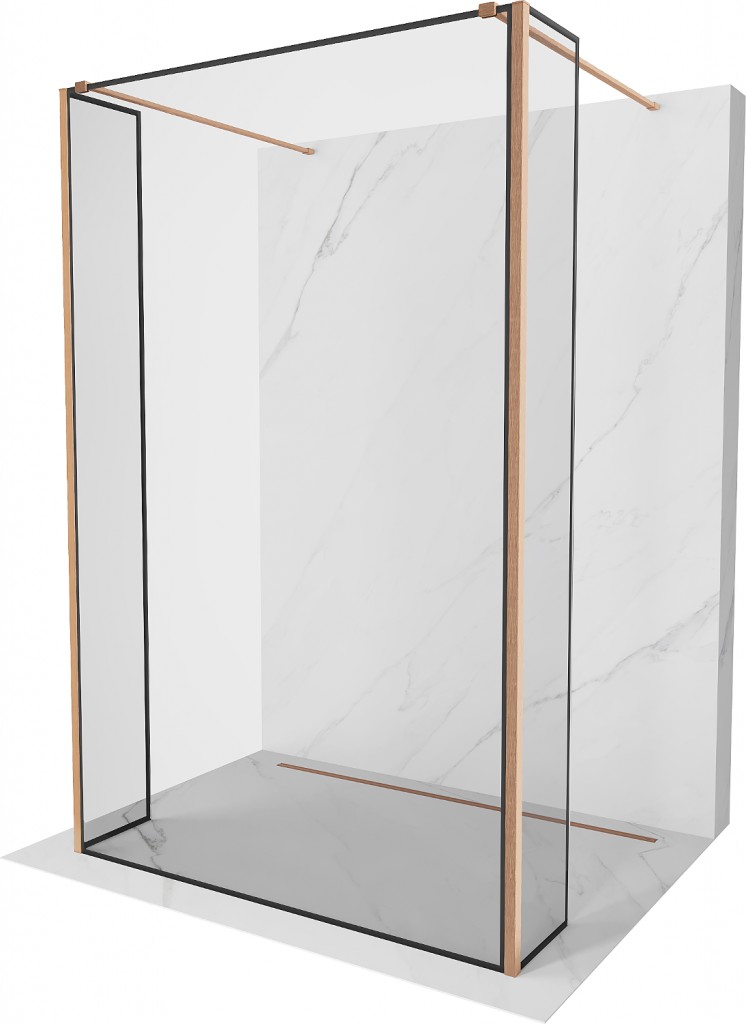 MEXEN/S Kioto Sprchová zástěna WALK-IN volněstojící 100 x 30 x 30, černý vzor, měď kartáčovaná 800-100-030-222-65-70-030