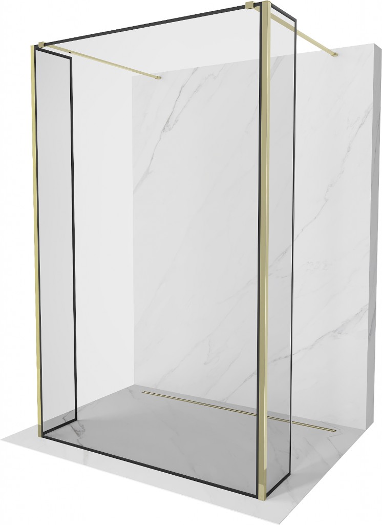 MEXEN/S Kioto Sprchová zástěna WALK-IN volněstojící 100 x 30 x 30, černý vzor, zlatá 800-100-030-222-50-70-030