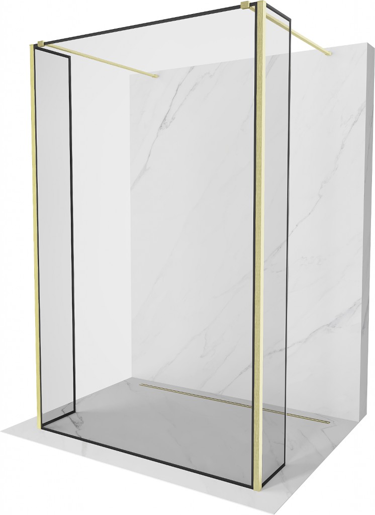 MEXEN/S Kioto Sprchová zástěna WALK-IN volněstojící 100 x 30 x 30, černý vzor, zlatá kartáčovaná 800-100-030-222-55-70-030