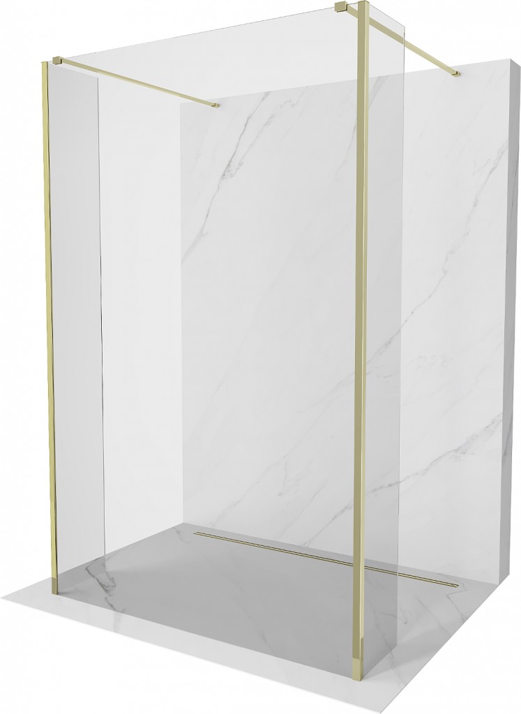 MEXEN/S Kioto Sprchová zástěna WALK-IN volněstojící 115 x 30 x 30, transparent, zlatá 800-115-030-222-50-00-030