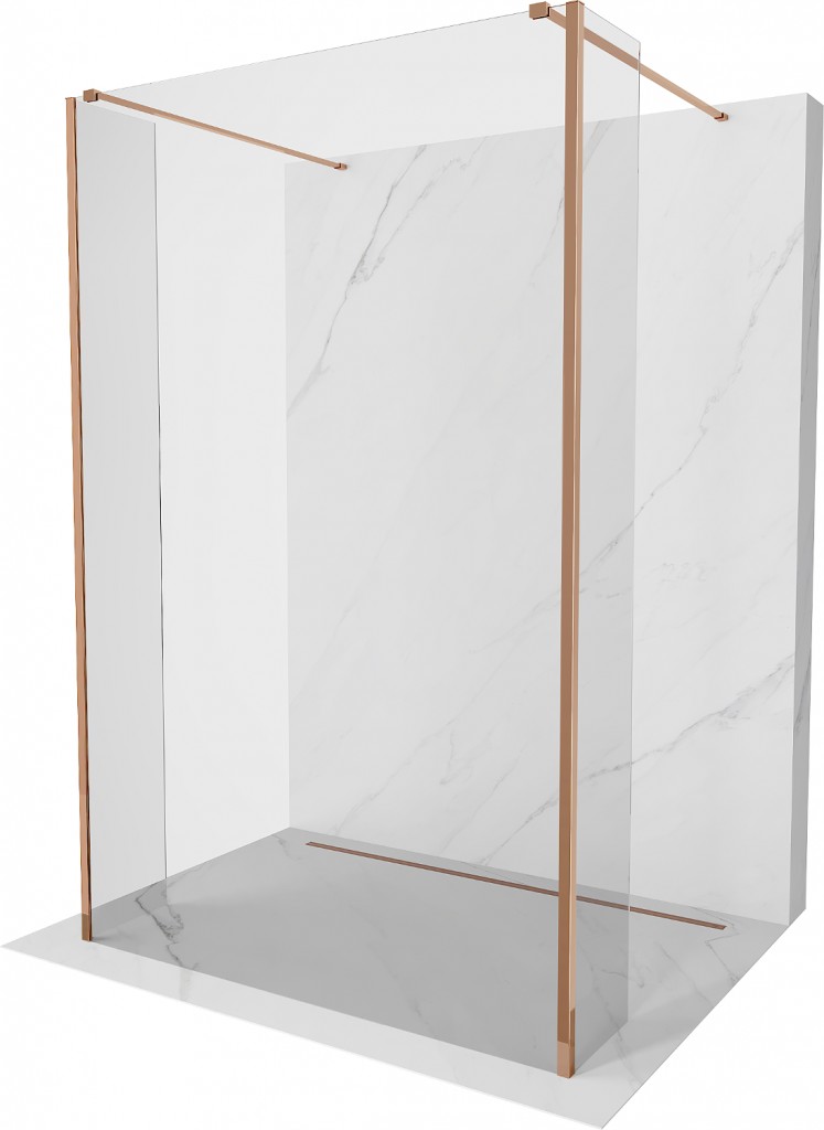 MEXEN/S Kioto Sprchová zástěna WALK-IN volněstojící 120 x 30 x 30, transparent, růžové zlato 800-120-030-222-60-00-030