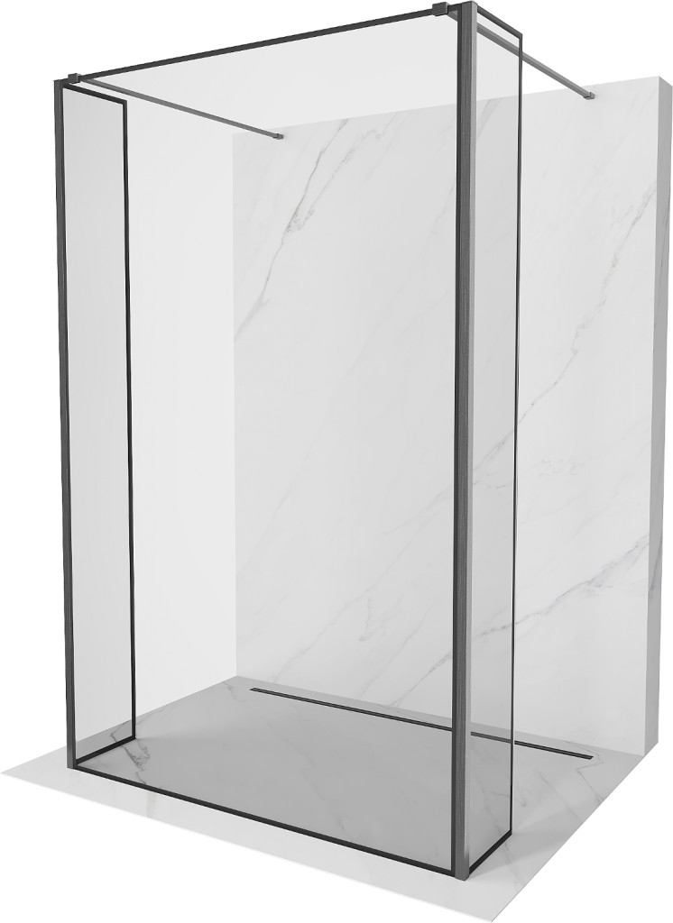 MEXEN/S Kioto Sprchová zástěna WALK-IN volněstojící 90 x 30 x 30, černý vzor, grafit kartáčovaná 800-090-030-222-66-70-030