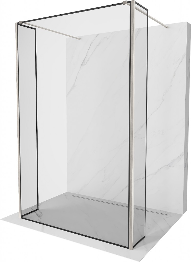MEXEN/S Kioto Sprchová zástěna WALK-IN volněstojící 90 x 30 x 30, černý vzor, nikl kartáčovaná 800-090-030-222-97-70-030