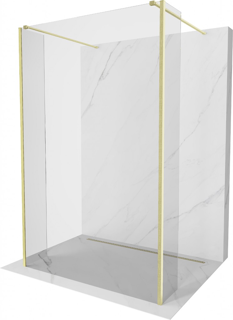 MEXEN/S Kioto Sprchová zástěna WALK-IN volněstojící 90 x 30 x 30, transparent, zlatá kartáčovaná 800-090-030-222-55-00-030