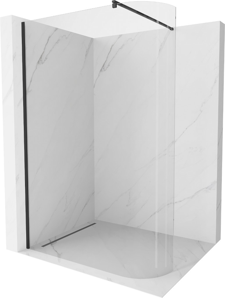 MEXEN/S Kioto Sprchová zástěna WALK-IN zaoblená 90 x 200, transparent 8 mm, černá 800-090-101-70-06