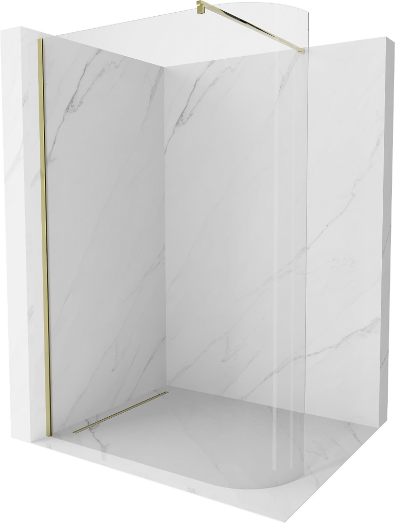 MEXEN/S Kioto Sprchová zástěna WALK-IN zaoblená 90 x 200, transparent 8 mm, zlatá 800-090-101-50-06