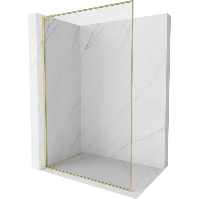 MEXEN/S Kioto-F L Sprchová zástěna WALK-IN s rámem 50 x 202, transparent 8 mm, zlato kartáčovaná 800-050-174-55-00