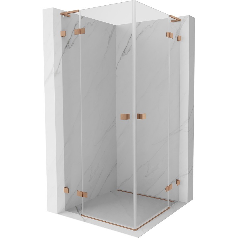 MEXEN/S Lunar L Duo sprchový kout dveře křídlové 110 x 110, transparent, měď kartáčovaná 834L-110L-110P-65-00