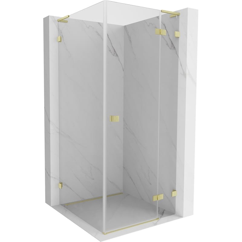 MEXEN/S Lunar L sprchový kout dveře křídlové pravá 90 x 90, transparent, zlato kartáčovaná 834L-090-090-55-00-P