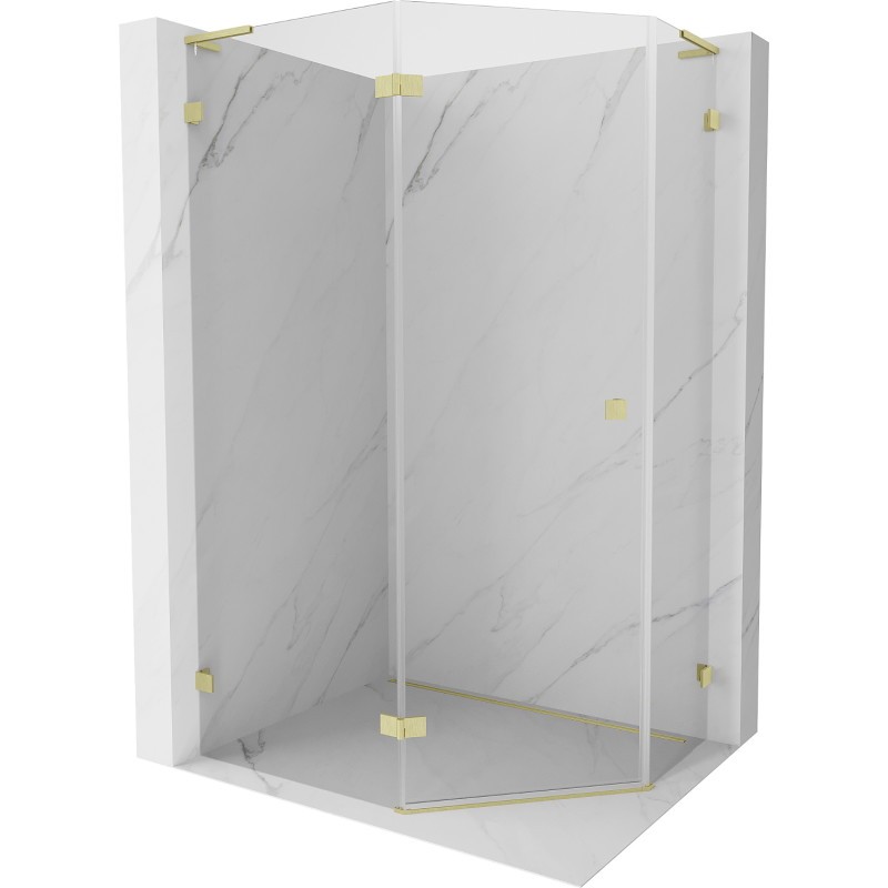 MEXEN/S Lunar L sprchový kout pětiboký křídlový levá 90 x 80, transparent, zlato kartáčovaná 831L-090L-080P-55-00-L