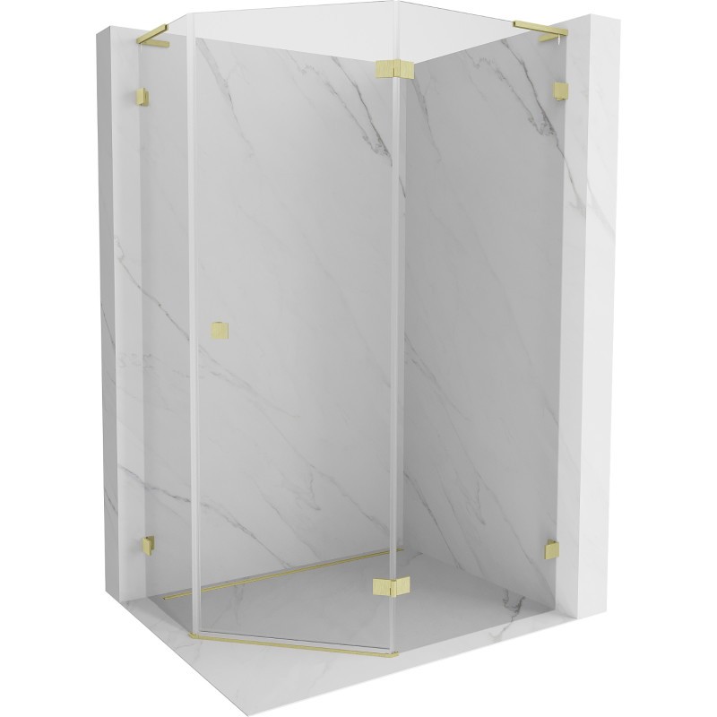MEXEN/S Lunar L sprchový kout pětiboký křídlový pravá 90 x 80, transparent, zlato kartáčovaná 831L-090P-080L-55-00-P