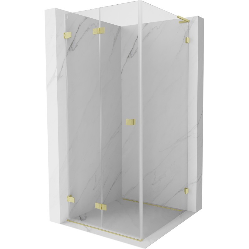 MEXEN/S Lunar-F L sprchový kout skládací dveře levá 90 x 90, transparent, zlato kartáčovaná 836L-090-090-55-00-L