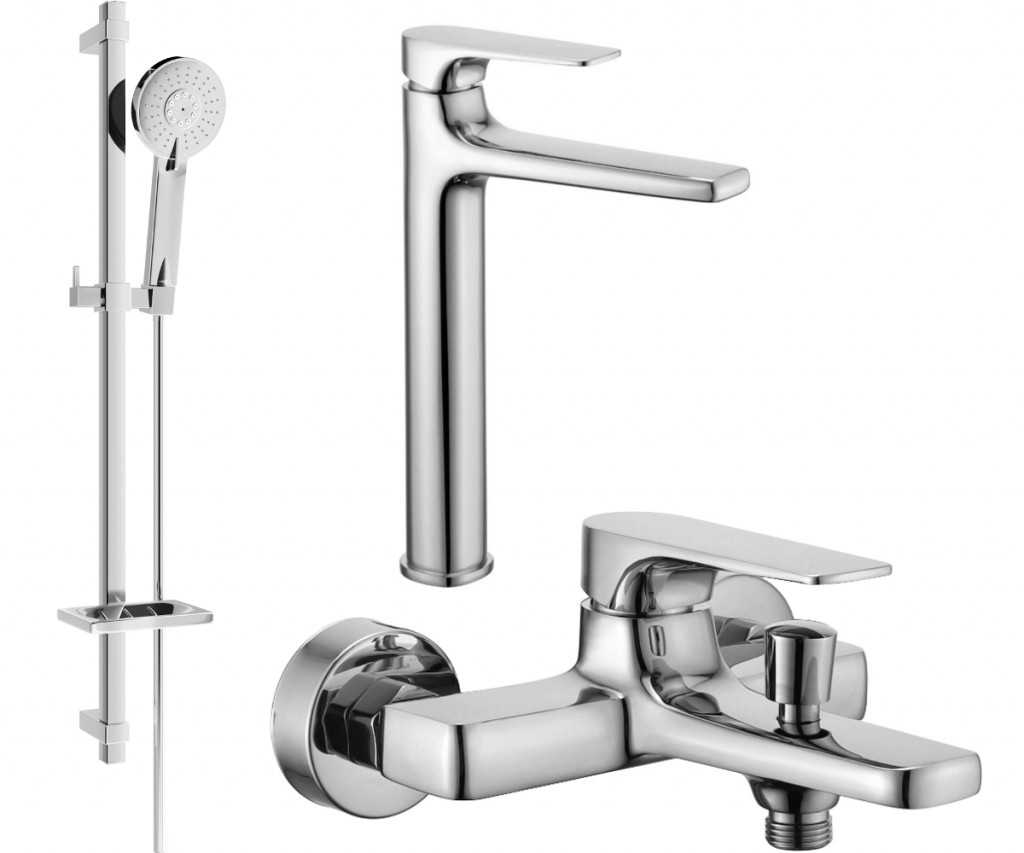MEXEN/S Lynx DQ40 Set umyvadlové a vanové baterie s příslušenstvím, chrom 745913DQ40-00