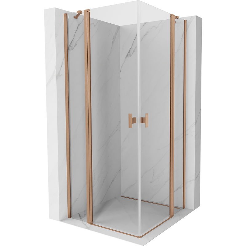 MEXEN/S Mist Duo sprchový kout dveře křídlové 70 x 70, transparent, měď kartáčovaná 8A4-070-070-65-00