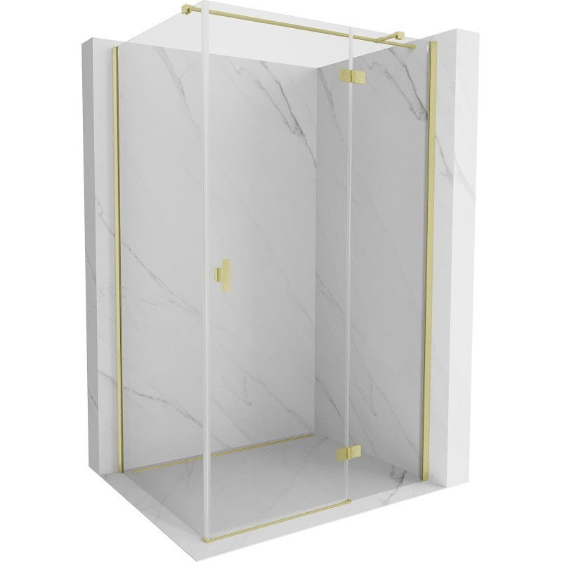 MEXEN/S Mist H T sprchový kout dveře křídlové pravá 75 x 80, transparent, zlato kartáčovaná 8A5T-075-080-55-00-P