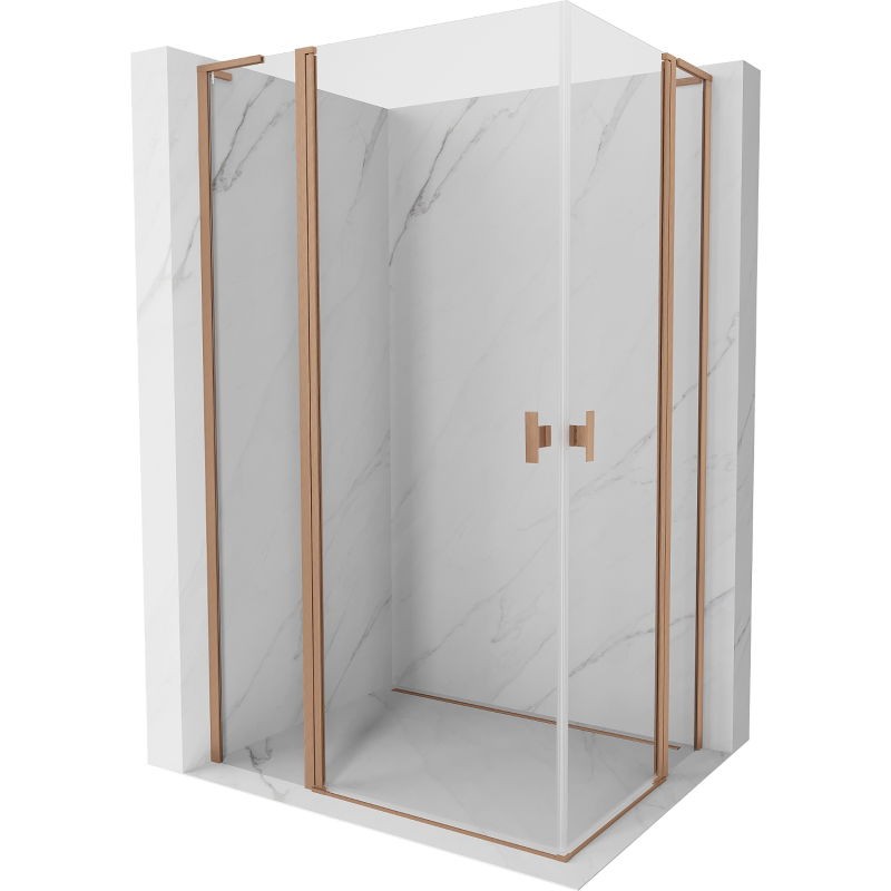 MEXEN/S Mist L Duo sprchový kout dveře křídlové 95 x 90, transparent, měď kartáčovaná 8A4L-095-090-65-00