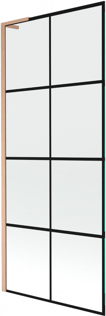 MEXEN/S Next L vanová zástěna FIX 80 x 150, černá vzor,  měď kartáčovaná 895-080-000-03-77-65